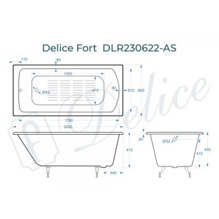 Ванна чугунная Delice Fort DLR230622-AS 200х85 с антискользящим покрытием Ванна чугунная Delice Fort DLR230622-AS 200х85 с антискользящим покрытием