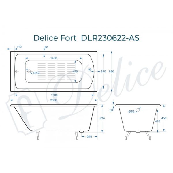 Ванна чугунная Delice Fort DLR230622-AS 200х85 с антискользящим покрытием Ванна чугунная Delice Fort DLR230622-AS 200х85 с антискользящим покрытием