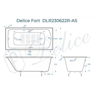 Ванна чугунная Delice Fort DLR230622R-AS 200х85 с отверстиями под ручки и антискользящим покрытием Ванна чугунная Delice Fort DLR230622R-AS 200х85 с отверстиями под ручки и антискользящим покрытием