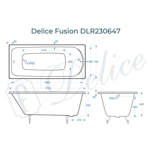 Ванна чугунная Delice Fusion  DLR230647 170х70 белая Ванна чугунная Delice Fusion  DLR230647 170х70 белая