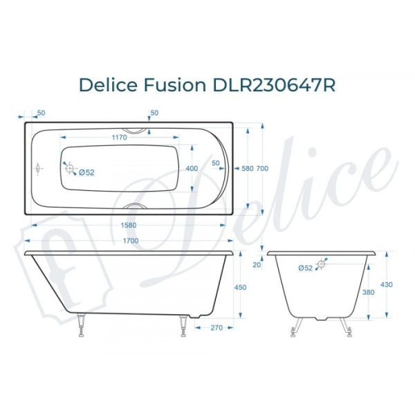 Ванна чугунная Delice Fusion DLR230647R 170х70 с отверстиями под ручки Ванна чугунная Delice Fusion DLR230647R 170х70 с отверстиями под ручки