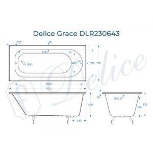 Ванна чугунная Delice Grace DLR230643R 170х70 с отверстиями под ручки