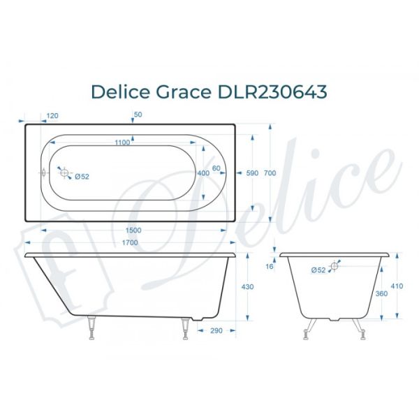 Ванна чугунная Delice Grace DLR230643 170х70