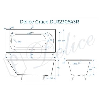 Ванна чугунная Delice Grace DLR230643R 170х70 с отверстиями под ручки Ванна чугунная Delice Grace DLR230643R 170х70 с отверстиями под ручки