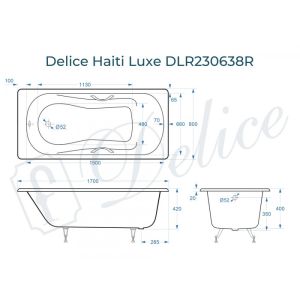 Ванна чугунная Delice Haiti Luxe DLR230638R-AS 170х80 с отверстиями под ручки и антискользящим покрытием