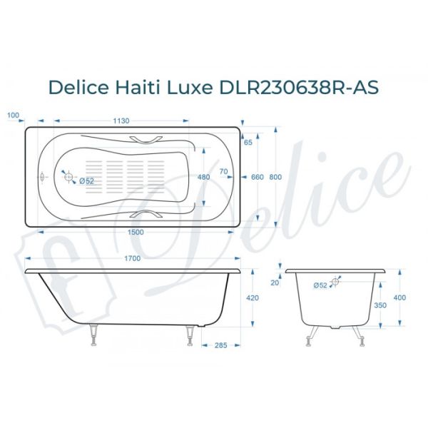 Ванна чугунная Delice Haiti Luxe DLR230638R-AS 170х80 с отверстиями под ручки и антискользящим покрытием Ванна чугунная Delice Haiti Luxe DLR230638R-AS 170х80 с отверстиями под ручки и антискользящим покрытием