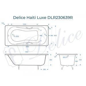 Ванна чугунная Delice Haiti Luxe DLR230639R-AS 180х80 с отверстиями под ручки и антискользящим покрытием