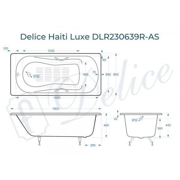 Ванна чугунная Delice Haiti Luxe DLR230639R-AS 180х80 с отверстиями под ручки и антискользящим покрытием Ванна чугунная Delice Haiti Luxe DLR230639R-AS 180х80 с отверстиями под ручки и антискользящим покрытием