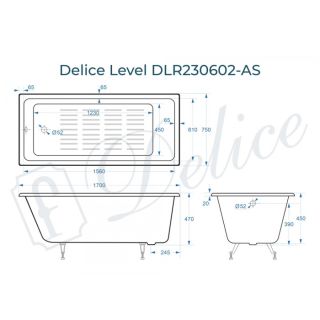 Ванна чугунная Delice Level DLR230602-AS 170х75 с антискользящим покрытием Ванна чугунная Delice Level DLR230602-AS 170х75 с антискользящим покрытием