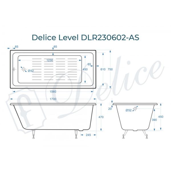 Ванна чугунная Delice Level DLR230602-AS 170х75 с антискользящим покрытием Ванна чугунная Delice Level DLR230602-AS 170х75 с антискользящим покрытием