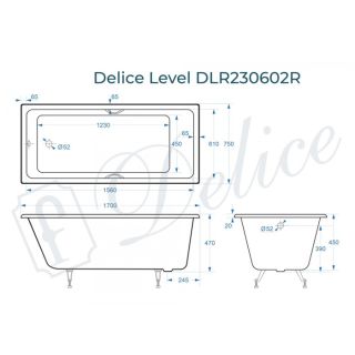 Ванна чугунная Delice Level DLR230602R 170х75 с отверстиями под ручки Ванна чугунная Delice Level DLR230602R 170х75 с отверстиями под ручки
