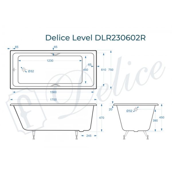 Ванна чугунная Delice Level DLR230602R 170х75 с отверстиями под ручки Ванна чугунная Delice Level DLR230602R 170х75 с отверстиями под ручки