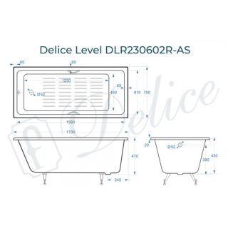Ванна чугунная Delice Level DLR230602R-AS 170х75 с отверстиями под ручки и антискользящим покрытием Ванна чугунная Delice Level DLR230602R-AS 170х75 с отверстиями под ручки и антискользящим покрытием