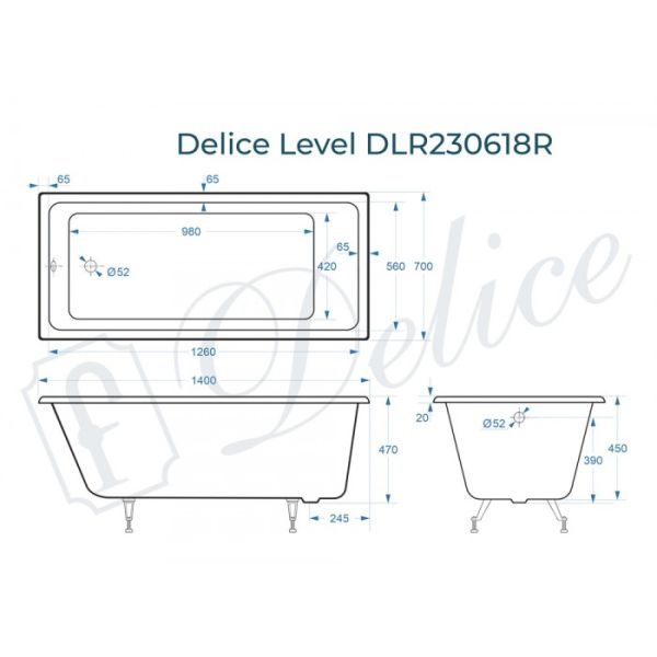 Ванна чугунная Delice Level  DLR230618 140х70 Ванна чугунная Delice Level  DLR230618 140х70