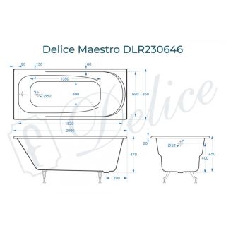 Ванна чугунная Delice Maestro  DLR230646 200х85 белая Ванна чугунная Delice Maestro  DLR230646 200х85 белая