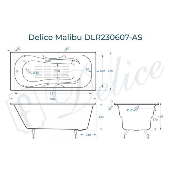 Ванна чугунная Delice Malibu DLR230607R 150x75 с отверстиями под ручки Ванна чугунная Delice Malibu DLR230607R 150x75 с отверстиями под ручки