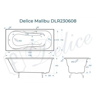 Ванна чугунная Delice Malibu DLR230608 170x70 Ванна чугунная Delice Malibu DLR230608 170x70
