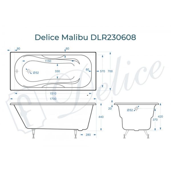 Ванна чугунная Delice Malibu DLR230608 170x70 Ванна чугунная Delice Malibu DLR230608 170x70