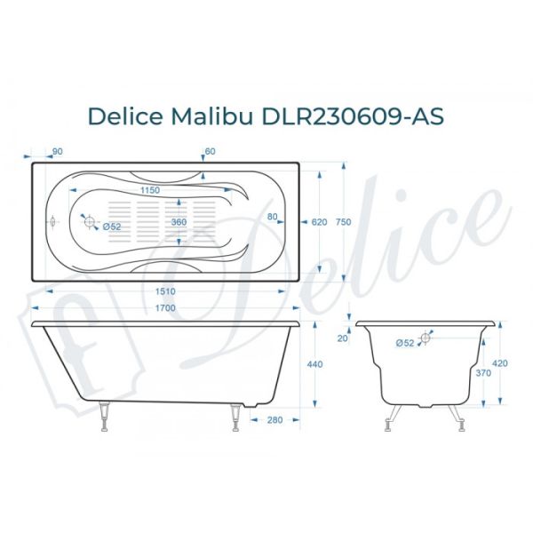 Ванна чугунная Delice Malibu DLR230609-AS 170x75 с антискользящим покрытием Ванна чугунная Delice Malibu DLR230609-AS 170x75 с антискользящим покрытием