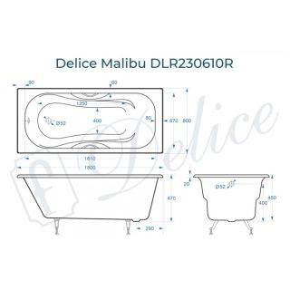 Ванна чугунная Delice Malibu DLR230610R 180x80 с отверстиями под ручки Ванна чугунная Delice Malibu DLR230610R 180x80 с отверстиями под ручки