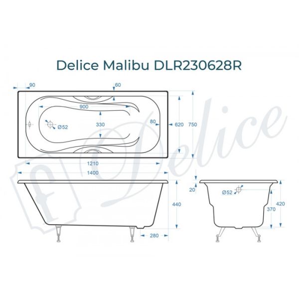 Ванна чугунная Delice Malibu DLR230628R 140х75 с отверстиями под ручки Ванна чугунная Delice Malibu DLR230628R 140х75 с отверстиями под ручки
