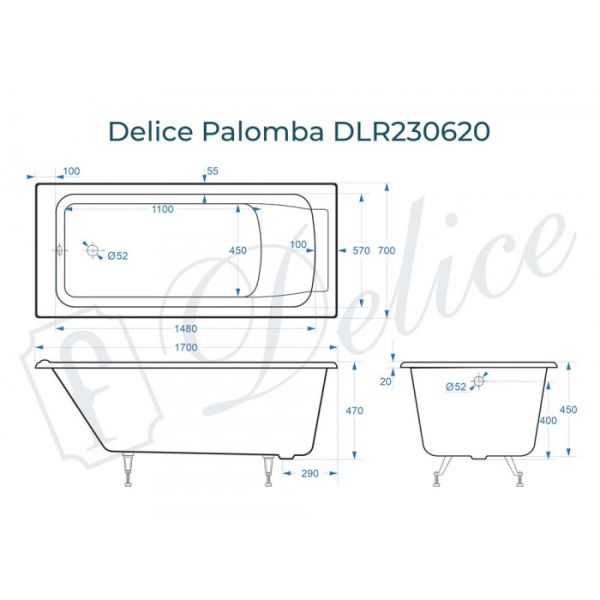 Ванна чугунная Delice Palomba DLR230620 170х70 Ванна чугунная Delice Palomba DLR230620 170х70