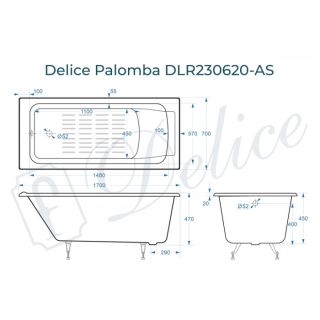 Ванна чугунная Delice Palomba DLR230620-AS 170х70 с антискользящим покрытием Ванна чугунная Delice Palomba DLR230620-AS 170х70 с антискользящим покрытием