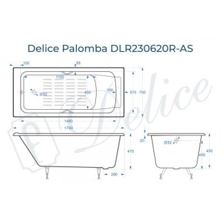 Ванна чугунная Delice Palomba DLR230620R-AS 170х70 с отверстиями под ручки и антискользящим покрытием Ванна чугунная Delice Palomba DLR230620R-AS 170х70 с отверстиями под ручки и антискользящим покрытием