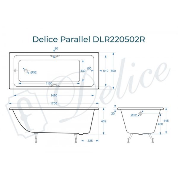 Ванна чугунная Delice Parallel DLR220502RB 170х80 с черными матовыми ручками Ванна чугунная Delice Parallel DLR220502RB 170х80 с черными матовыми ручками