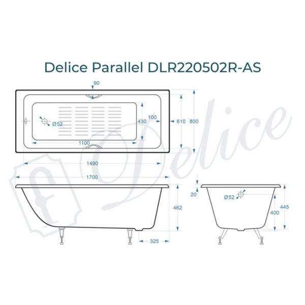Ванна чугунная Delice Parallel DLR220502RB-AS 170х80 с черными матовыми ручками Ванна чугунная Delice Parallel DLR220502RB-AS 170х80 с черными матовыми ручками
