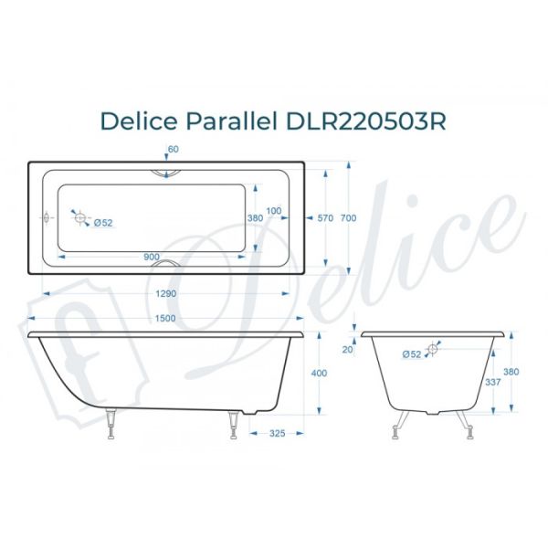 Ванна чугунная Delice Parallel  DLR220503RB 150х70 с черными матовыми ручками Ванна чугунная Delice Parallel  DLR220503RB 150х70 с черными матовыми ручками
