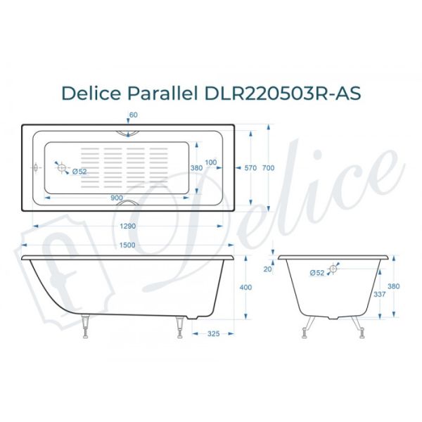Ванна чугунная Delice Parallel DLR220503RB-AS 150х70 с черными матовыми ручками Ванна чугунная Delice Parallel DLR220503RB-AS 150х70 с черными матовыми ручками