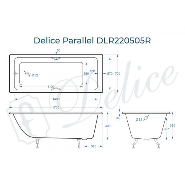 Ванна чугунная Delice Parallel DLR220505RB 170х70 с черными матовыми ручками Ванна чугунная Delice Parallel DLR220505RB 170х70 с черными матовыми ручками