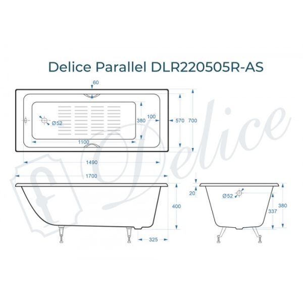 Ванна чугунная Delice Parallel DLR220505R-AS 170x80 Ванна чугунная Delice Parallel DLR220505R-AS 170x80