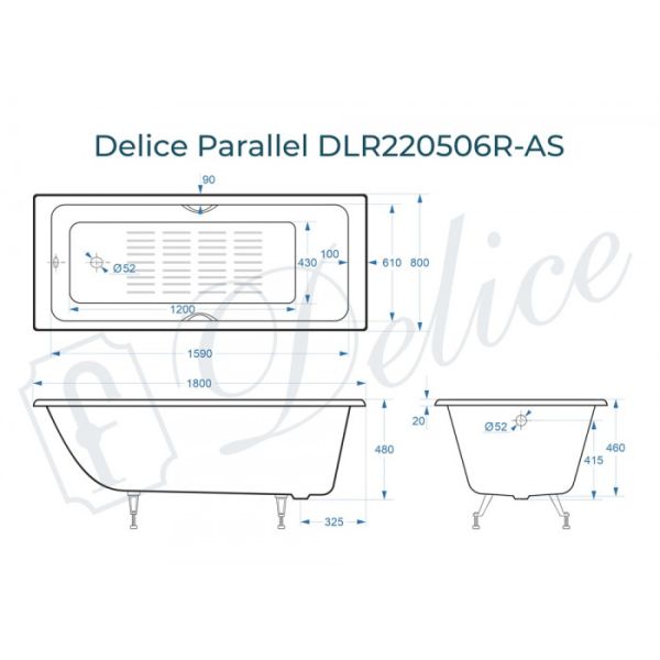 Ванна чугунная Delice Parallel DLR220506R-AS 180x80 с ручками Ванна чугунная Delice Parallel DLR220506R-AS 180x80 с ручками