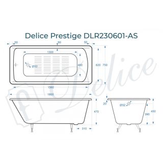 Ванна чугунная Delice Prestige DLR230601-AS 180x75 с антискользящим покрытием Ванна чугунная Delice Prestige DLR230601-AS 180x75 с антискользящим покрытием