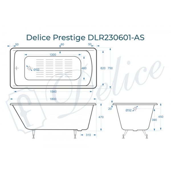 Ванна чугунная Delice Prestige DLR230601-AS 180x75 с антискользящим покрытием Ванна чугунная Delice Prestige DLR230601-AS 180x75 с антискользящим покрытием
