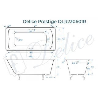 Ванна чугунная Delice Prestige DLR230601R 180х75 с отверстиями под ручки Ванна чугунная Delice Prestige DLR230601R 180х75 с отверстиями под ручки