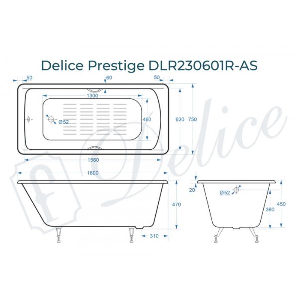 Ванна чугунная Delice Prestige DLR230601R-AS 180х75 с отверстиями под ручки и антискользящим покрытием Ванна чугунная Delice Prestige DLR230601R-AS 180х75 с отверстиями под ручки и антискользящим покрытием
