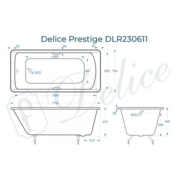 Ванна чугунная Delice Prestige DLR230611 175x75