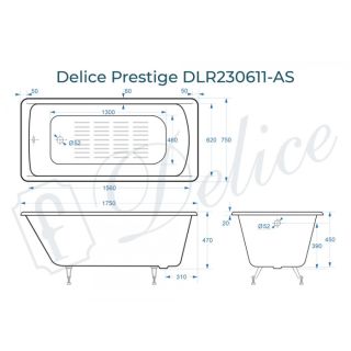 Ванна чугунная Delice Prestige DLR230611-AS 175x75 с антискользящим покрытием Ванна чугунная Delice Prestige DLR230611-AS 175x75 с антискользящим покрытием