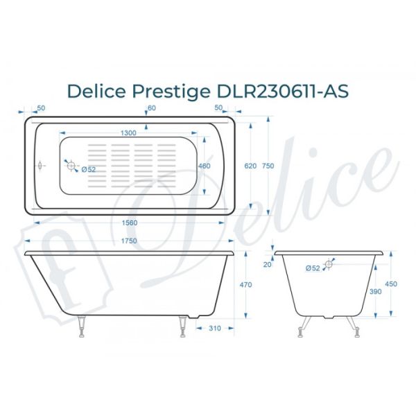 Ванна чугунная Delice Prestige DLR230611-AS 175x75 с антискользящим покрытием Ванна чугунная Delice Prestige DLR230611-AS 175x75 с антискользящим покрытием