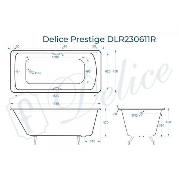 Ванна чугунная Delice Prestige DLR230611R 175x75 с отверстиями под ручки Ванна чугунная Delice Prestige DLR230611R 175x75 с отверстиями под ручки