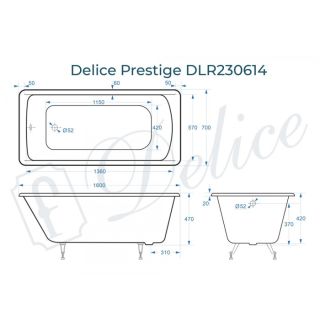 Ванна чугунная Delice Prestige DLR230614 160х70 Ванна чугунная Delice Prestige DLR230614 160х70