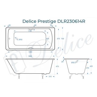 Ванна чугунная Delice Prestige DLR230614R 160х70 с отверстиями под ручки Ванна чугунная Delice Prestige DLR230614R 160х70 с отверстиями под ручки