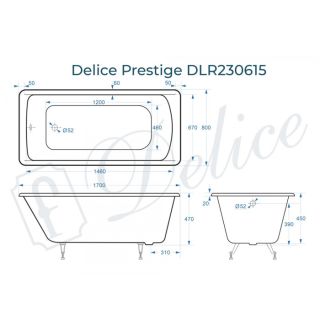 Ванна чугунная Delice Prestige DLR230615 170х80