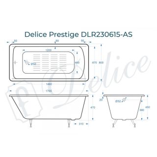 Ванна чугунная Delice Prestige DLR230615-AS 170х80 с антискользящим покрытием