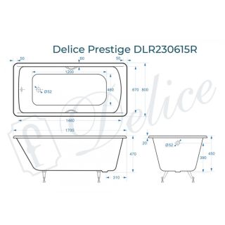 Ванна чугунная Delice Prestige DLR230615R-AS 170х80 с отверстиями под ручки и антискользящим покрытием Ванна чугунная Delice Prestige DLR230615R-AS 170х80 с отверстиями под ручки и антискользящим покрытием
