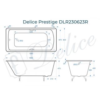 Ванна чугунная Delice Prestige DLR230623R 180х80 с отверстиями под ручки Ванна чугунная Delice Prestige DLR230623R 180х80 с отверстиями под ручки