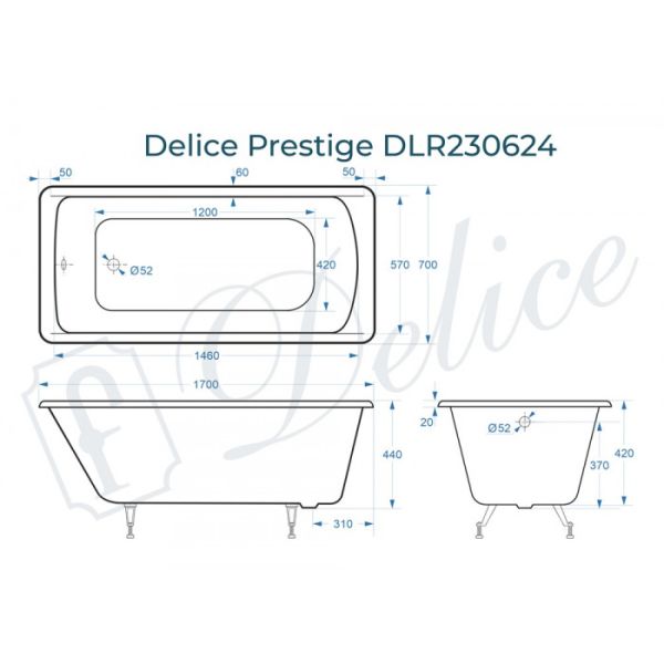 Ванна чугунная Delice Prestige DLR230624 170х70 Ванна чугунная Delice Prestige DLR230624 170х70